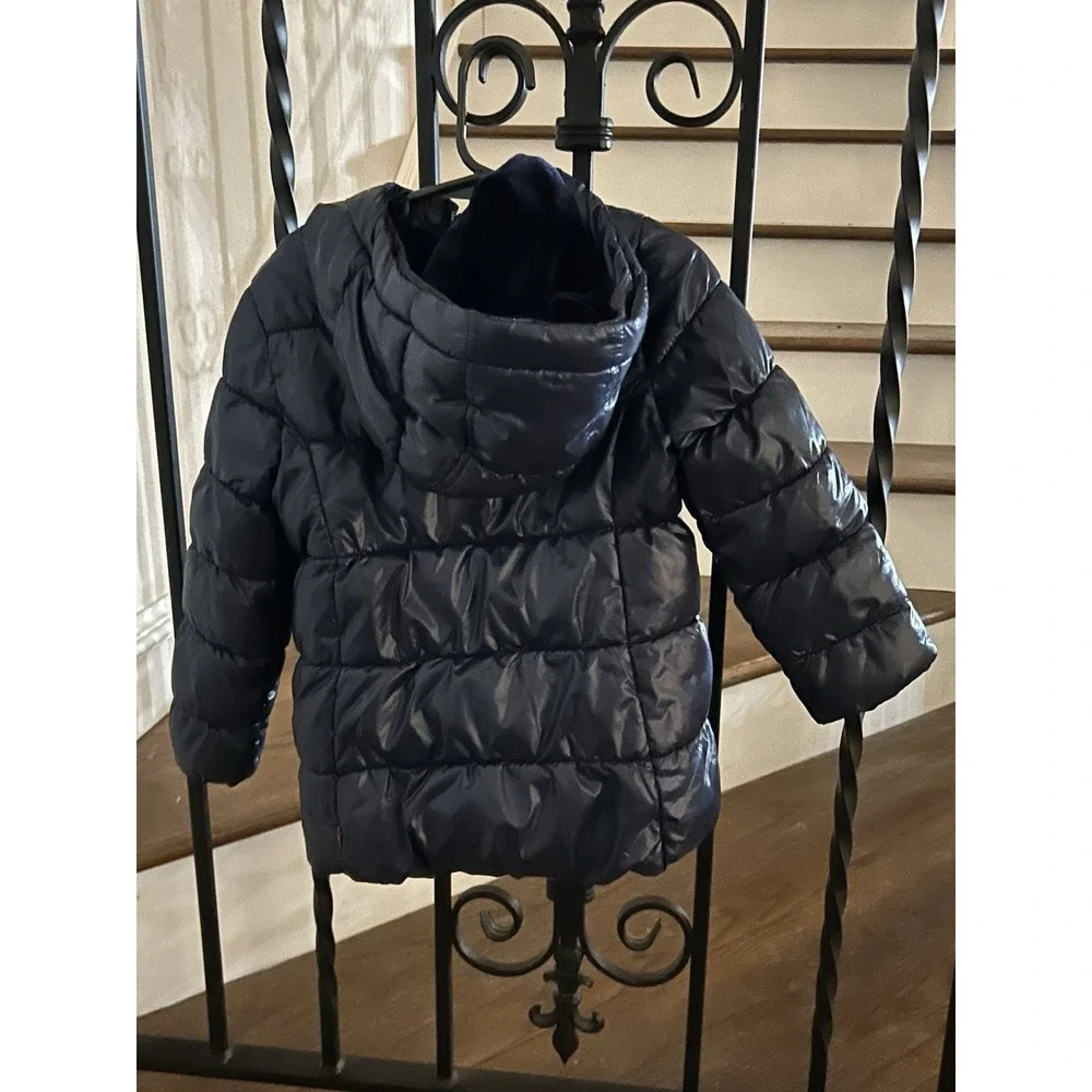 Toddler Kids Size 3T High Shine Puffer Coat Jacket Hood Navy Blue